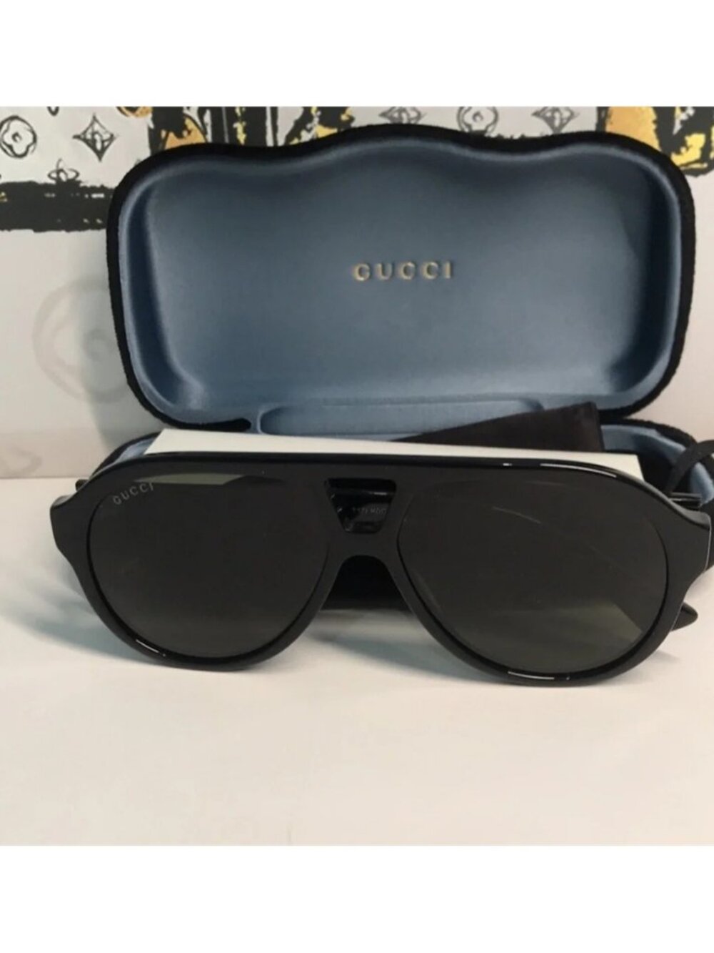 New Authentic Black Aviator Sunglasses GG0159SN 001 - Picture 9 of 9